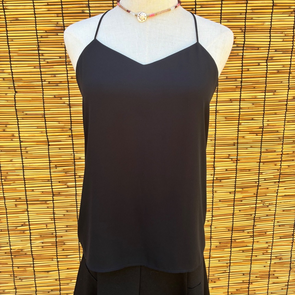 Reversible Black Gray V-Neck Camisole Keyhole Racerback Tank Top Womens
